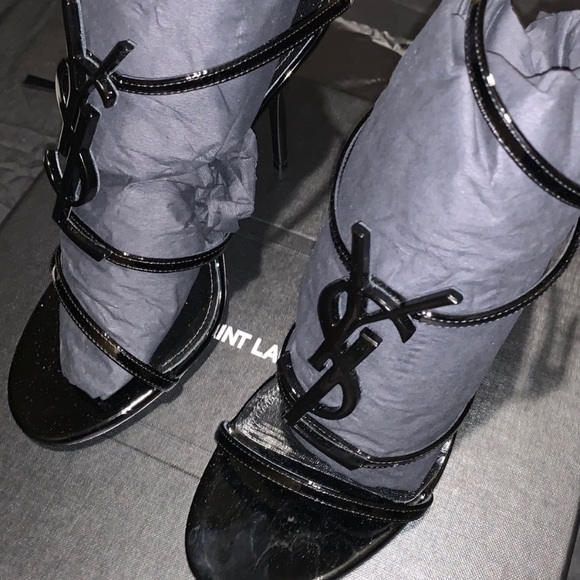 Yves Saint Laurent Shoes - YSL Logo Heel Cassandra Sandal